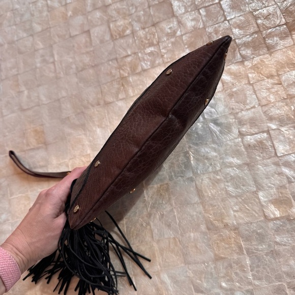 Mz Wallace Brown Black Clutch Bag with Fringe western style purse suede leather - Picture 6 of 14
